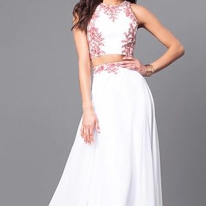 Long Two-Piece Lace Appliqué Prom Dress